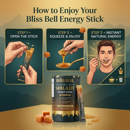 Himalayan Shilajit Honey Sticks — Caramel Flavor | Pure Resin, 75%+ Fulvic Acid, Lab-Tested