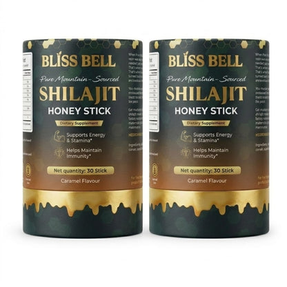 Himalayan Shilajit Honey Sticks — Caramel Flavor | Pure Resin, 75%+ Fulvic Acid, Lab-Tested